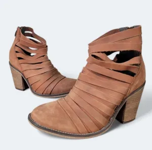 Free People Hybrid Heel Strappy Leather Ankle Boot Booties Size 38
