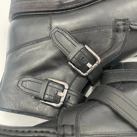 FREE PEOPLE Isla Boots Size 9 Moto Black Leather Buckles Zipper Edgy Boho Ankle