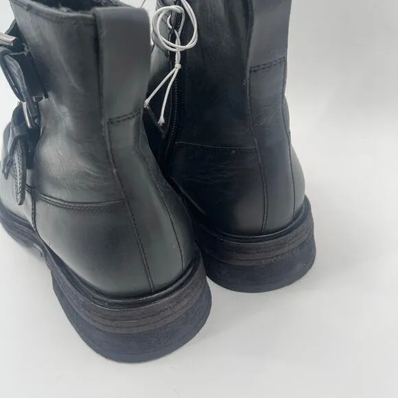 FREE PEOPLE Isla Boots Size 9 Moto Black Leather Buckles Zipper Edgy Boho Ankle
