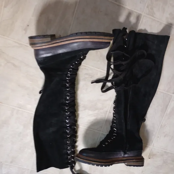 Free People knee high boho military combat boots 7 ZIP up