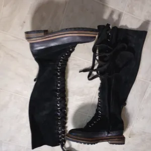 Free People knee high boho military combat boots 7 ZIP up