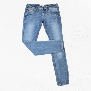 Free People Light Wash Low Rise Distressed Cuffed Contrast Skinny Jeans Size 27