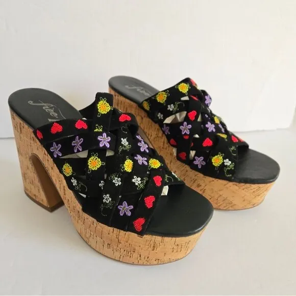 Free People Lisbon Platform floral boho Mules sandals Size 7