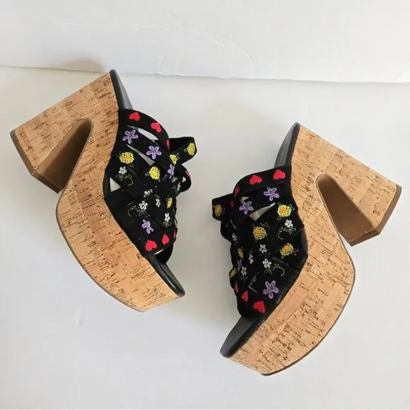 Free People Lisbon Platform floral boho Mules sandals Size 7
