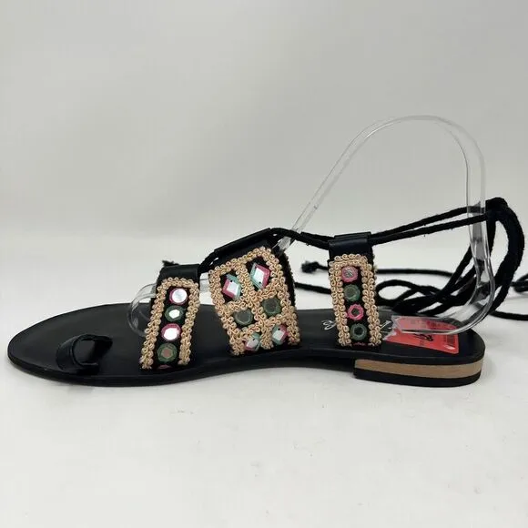 Free People Mantra Mirror Sandals Black Boho Gladiator Lace Up EU 39 Women’s 8.5