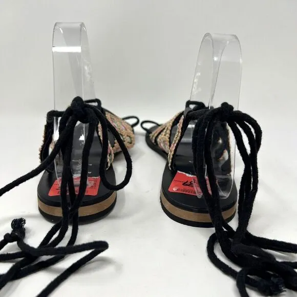 Free People Mantra Mirror Sandals Black Boho Gladiator Lace Up EU 39 Women’s 8.5