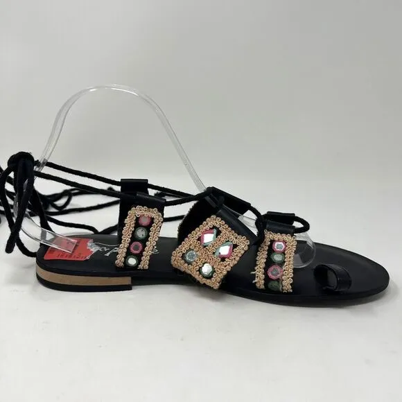 Free People Mantra Mirror Sandals Black Boho Gladiator Lace Up EU 39 Women’s 8.5
