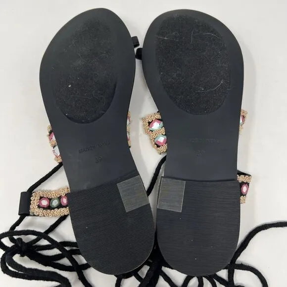 Free People Mantra Mirror Sandals Black Boho Gladiator Lace Up EU 39 Women’s 8.5