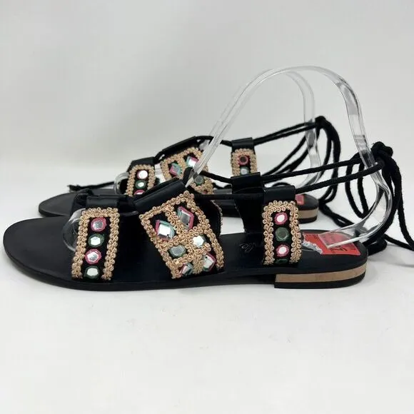 Free People Mantra Mirror Sandals Black Boho Gladiator Lace Up EU 39 Women’s 8.5