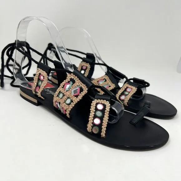 Free People Mantra Mirror Sandals Black Boho Gladiator Lace Up EU 39 Women’s 8.5