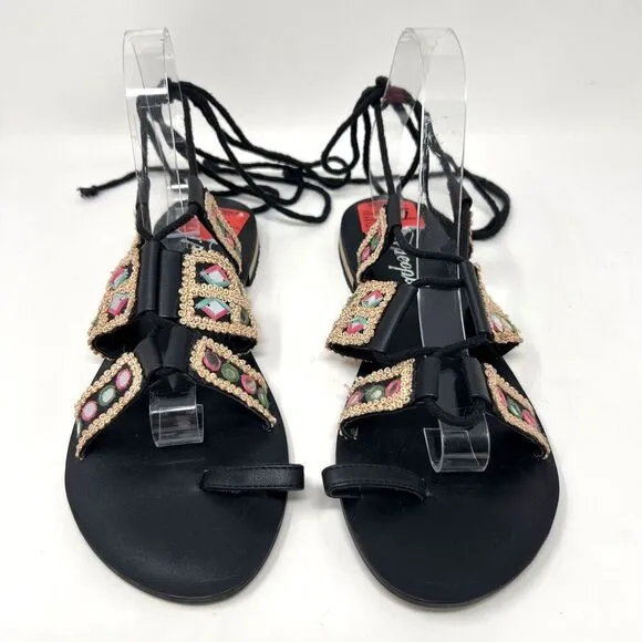 Free People Mantra Mirror Sandals Black Boho Gladiator Lace Up EU 39 Women’s 8.5
