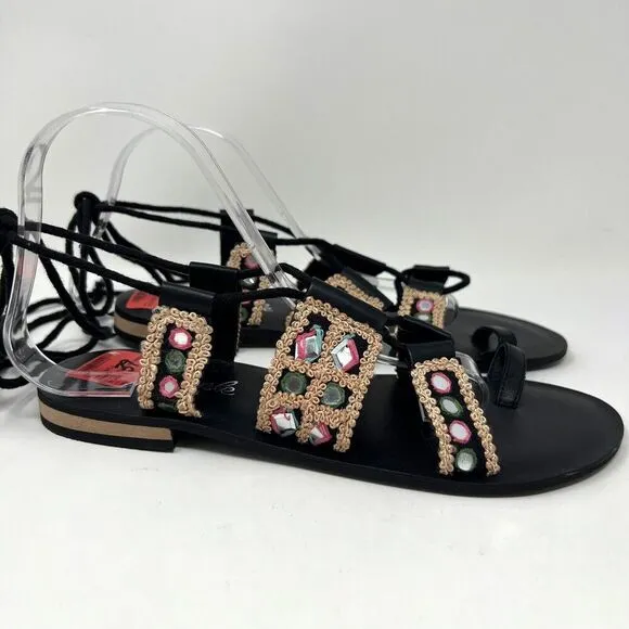Free People Mantra Mirror Sandals Black Boho Gladiator Lace Up EU 39 Women’s 8.5