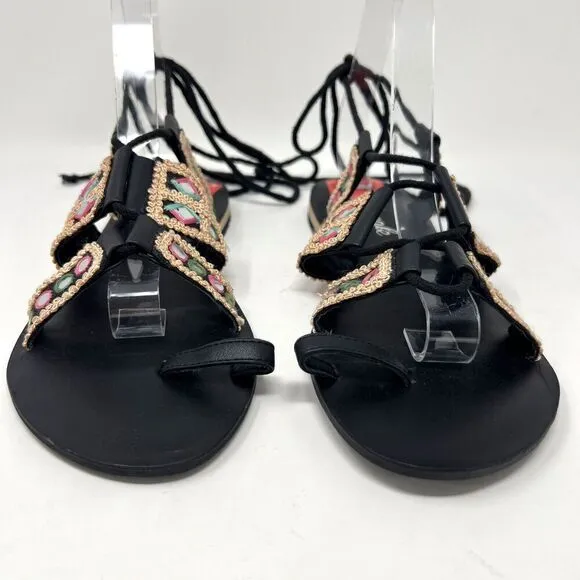 Free People Mantra Mirror Sandals Black Boho Gladiator Lace Up EU 39 Women’s 8.5