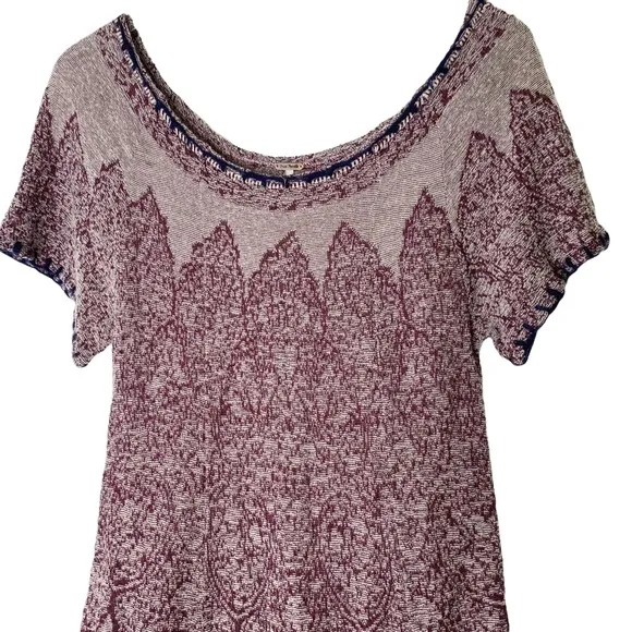 Free People Medallion Fringe Short Sleeve BOHO Sweater XS