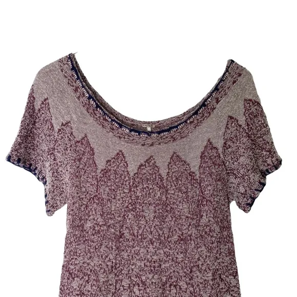 Free People Medallion Fringe Short Sleeve BOHO Sweater XS