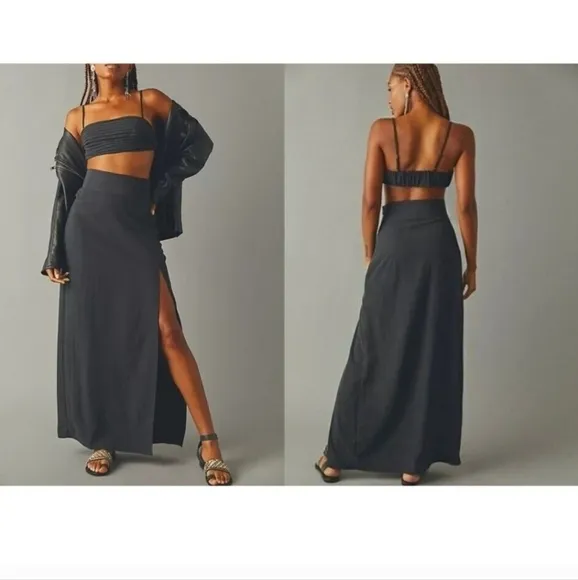 Free People Nikki 2 Piece Boho Maxi Skirt Set Noir Black Color