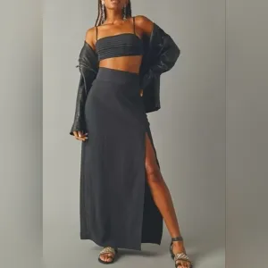 Free People Nikki 2 Piece Boho Maxi Skirt Set Noir Black Color