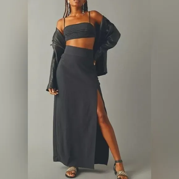 Free People Nikki 2 Piece Boho Maxi Skirt Set Noir Black Color