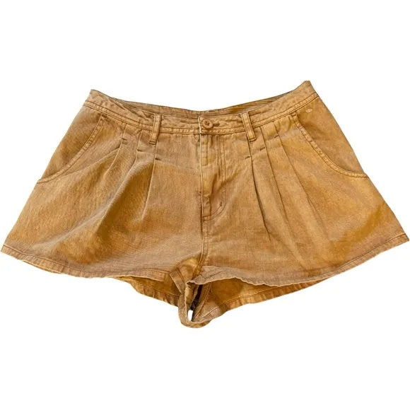 Free People Nora Mini Trouser Pleated Front Khaki Tailored Fit Boho Shorts Sz 6