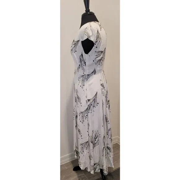 FREE PEOPLE Printed Retro Midi Dress Surplice Deep V-Neckline 4 Boho Bohemian