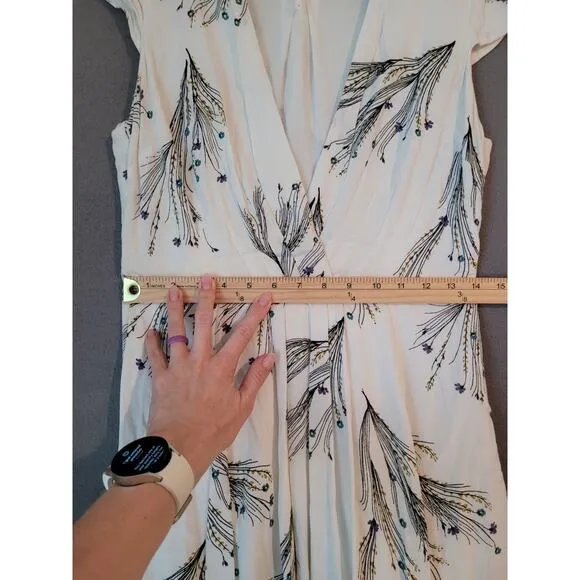 FREE PEOPLE Printed Retro Midi Dress Surplice Deep V-Neckline 4 Boho Bohemian
