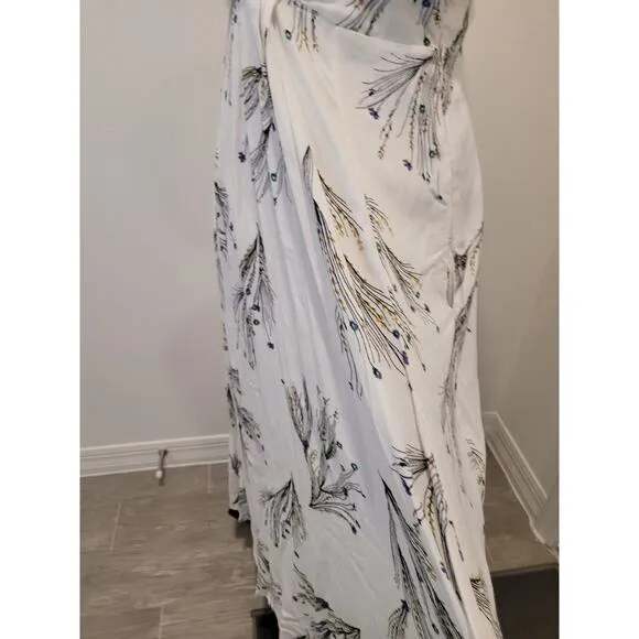 FREE PEOPLE Printed Retro Midi Dress Surplice Deep V-Neckline 4 Boho Bohemian