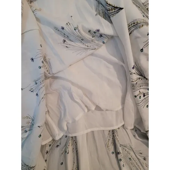 FREE PEOPLE Printed Retro Midi Dress Surplice Deep V-Neckline 4 Boho Bohemian