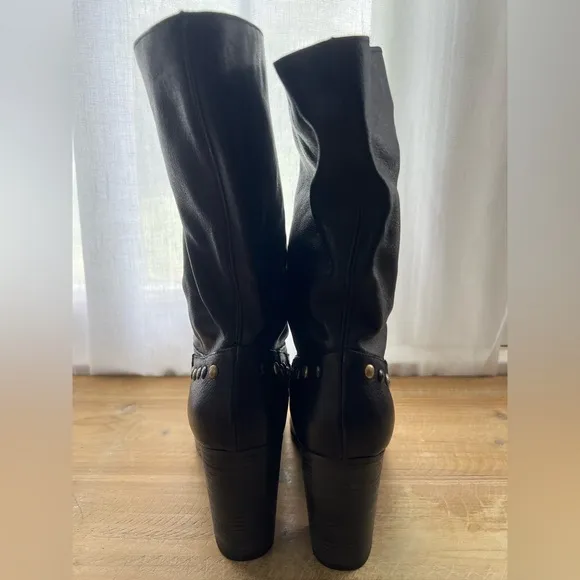 Free People Studded Dakota Heel Leather Boots Black Size 41
