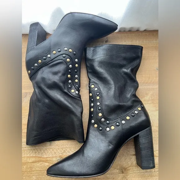 Free People Studded Dakota Heel Leather Boots Black Size 41