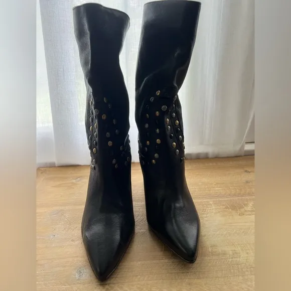 Free People Studded Dakota Heel Leather Boots Black Size 41