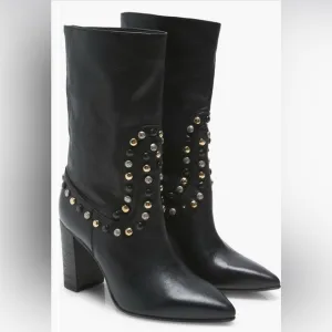Free People Studded Dakota Heel Leather Boots Black Size 41