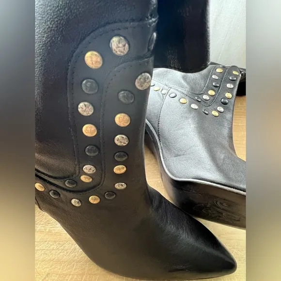 Free People Studded Dakota Heel Leather Boots Black Size 41