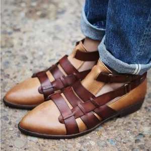 Free People Style-Nine Distressed Strappy Buckles Ankle Leather Boots Size 39