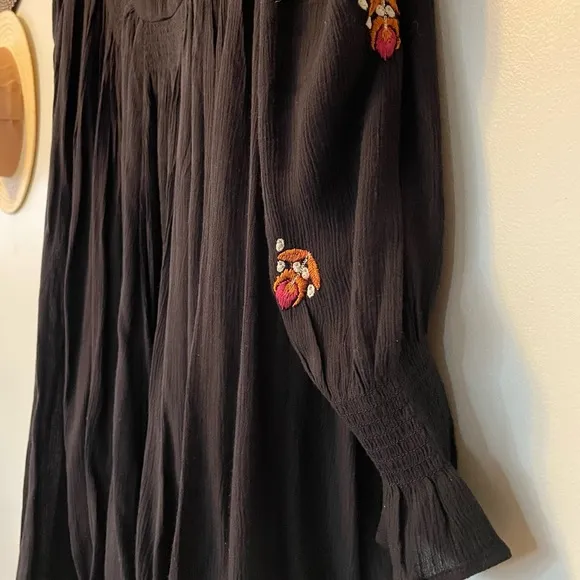 Free People The Mohave Embroidered Mini Dress Embroidered Boho Black Size XS