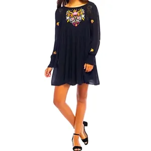 Free People The Mohave Embroidered Mini Dress Embroidered Boho Black Size XS