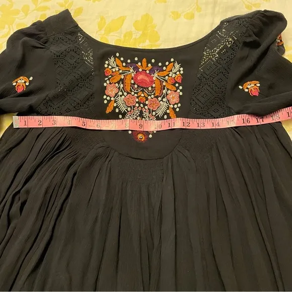 Free People The Mohave Embroidered Mini Dress Embroidered Boho Black Size XS
