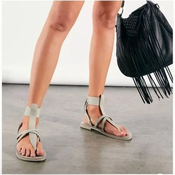FREE PEOPLE Vacation Day Strap Leather Bohemian Sandal In Sky Size 38 US Size 8