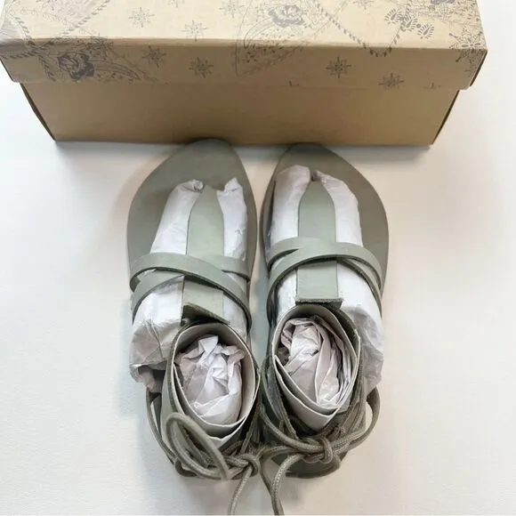 FREE PEOPLE Vacation Day Strap Leather Bohemian Sandal In Sky Size 38 US Size 8