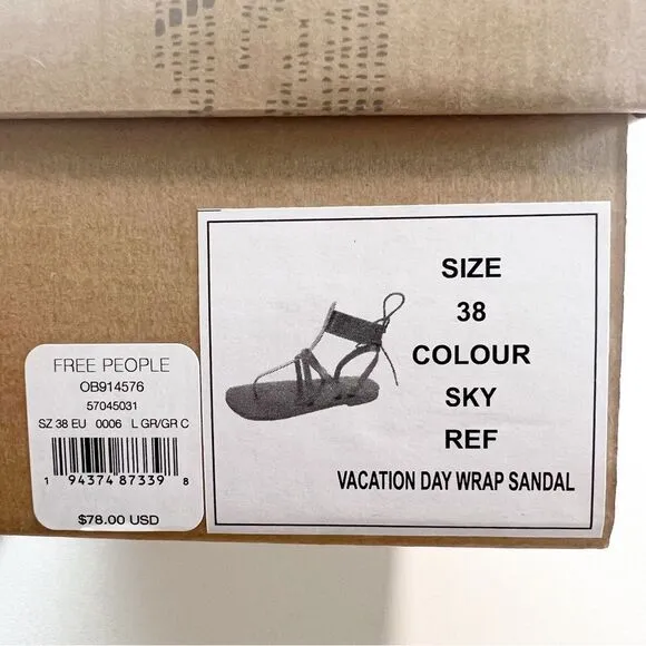 FREE PEOPLE Vacation Day Strap Leather Bohemian Sandal In Sky Size 38 US Size 8