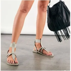FREE PEOPLE Vacation Day Strap Leather Bohemian Sandal In Sky Size 38 US Size 8