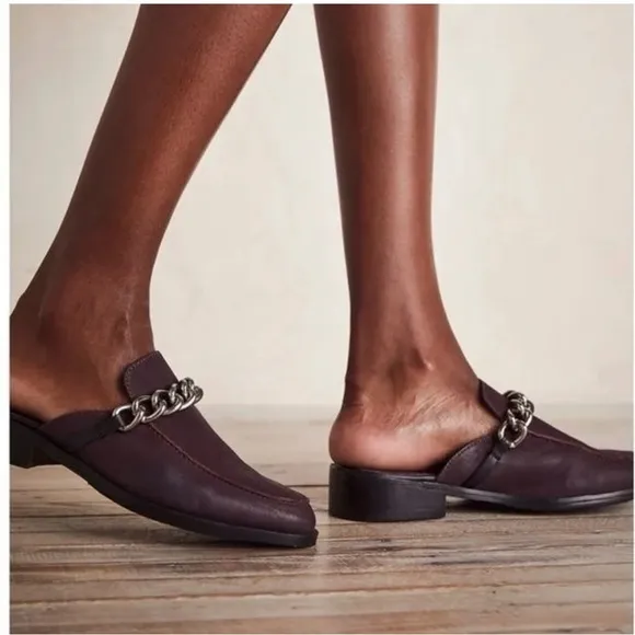 Free People Vida Mule In Fig Leather Size 40