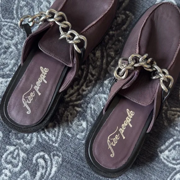 Free People Vida Mule In Fig Leather Size 40