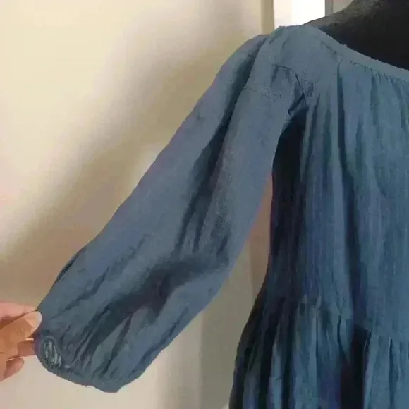 Free People Womens Blue Tiered 3/4 Balloon Sleeve Mini Dress S