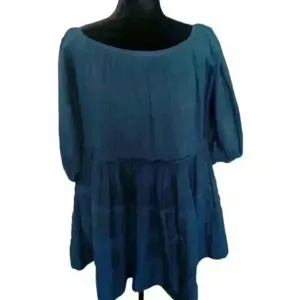 Free People Womens Blue Tiered 3/4 Balloon Sleeve Mini Dress S