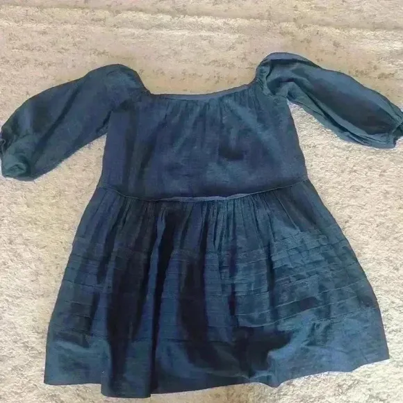 Free People Womens Blue Tiered 3/4 Balloon Sleeve Mini Dress S