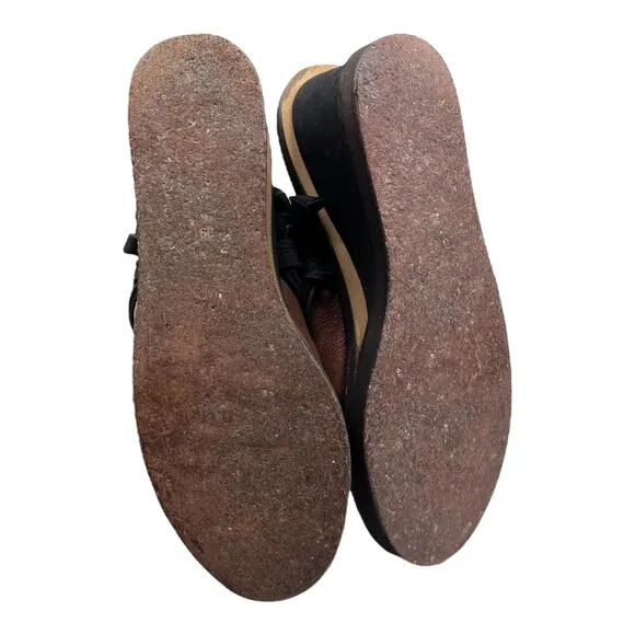 Free People Womens Bowery Sandal Size 38 7 Brown Black Wood Wedge Ankle Tie Shoe