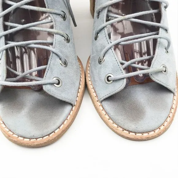 FREE PEOPLE X JEFFREY CAMPBELL Cors Peep Toe Lace Up Suede Blue Heels Womens 10