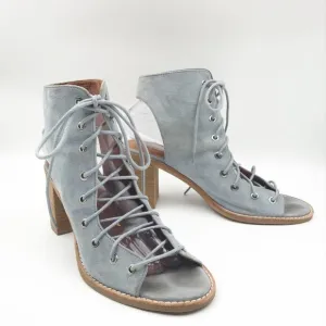 FREE PEOPLE X JEFFREY CAMPBELL Cors Peep Toe Lace Up Suede Blue Heels Womens 10