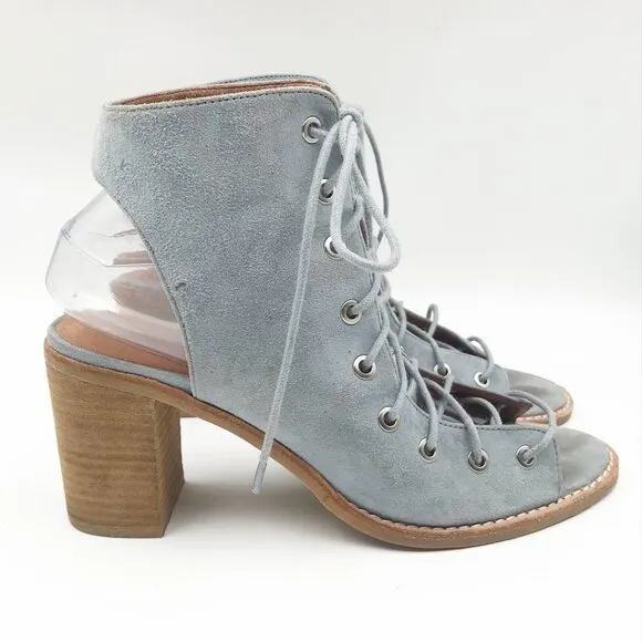FREE PEOPLE X JEFFREY CAMPBELL Cors Peep Toe Lace Up Suede Blue Heels Womens 10