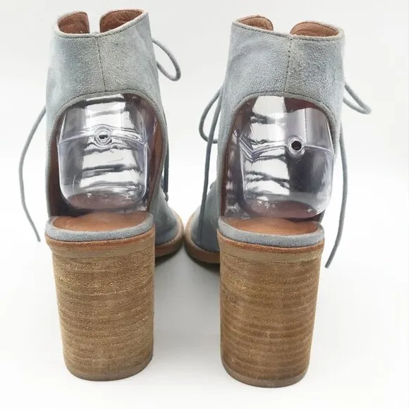 FREE PEOPLE X JEFFREY CAMPBELL Cors Peep Toe Lace Up Suede Blue Heels Womens 10